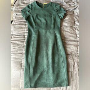 Calvin Klein Emerald Green Suede Dress with Gold detail- short-sleeved